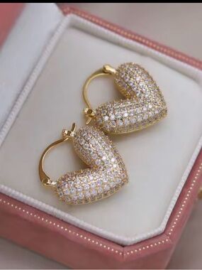 Gold Pavé Heart Hoop Earrings - Sparkling Gold Heart Earrings